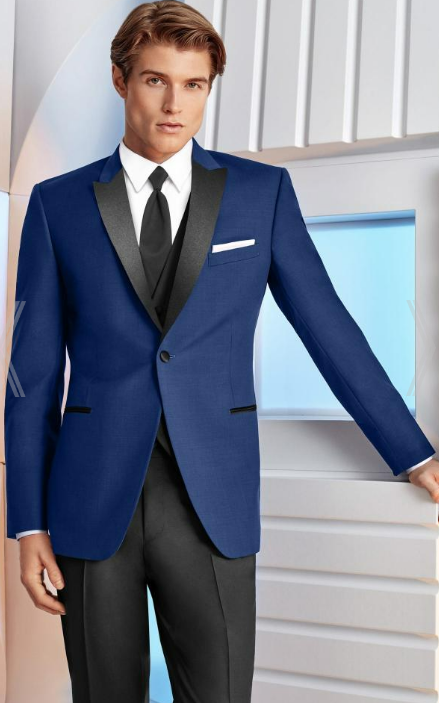 BLUE WITH BLACK PEAK LAPEL TUXEDO