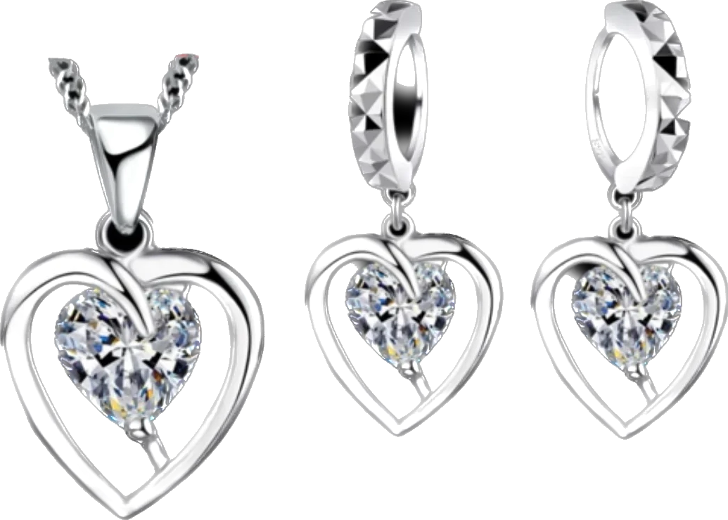 Heart shape Sterling Silver 925 Necklace Dangling Earrings