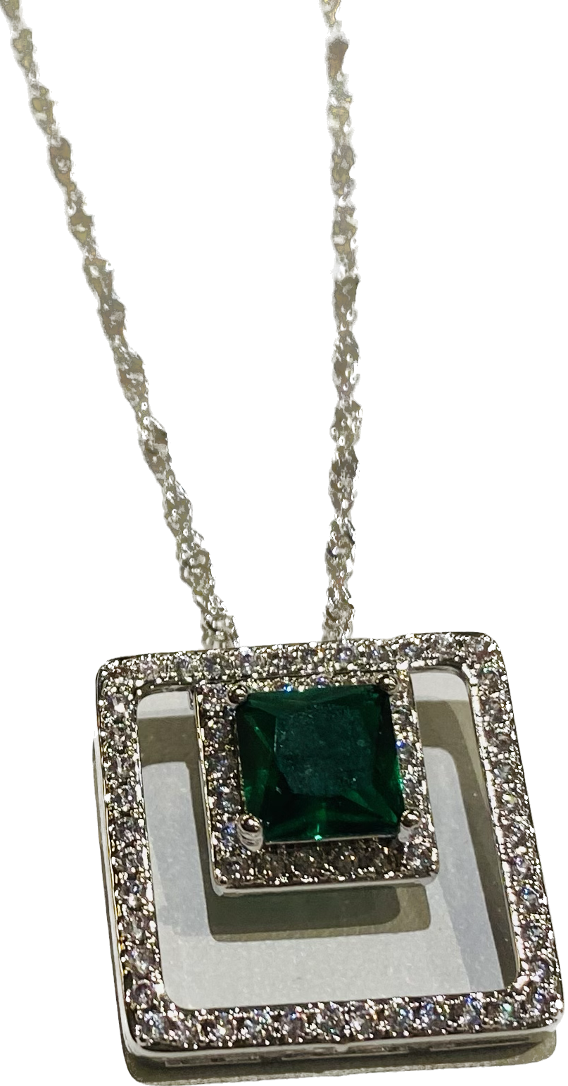 Lab Created Emerald Sterling Silver 925 Square Style Jewelry Set