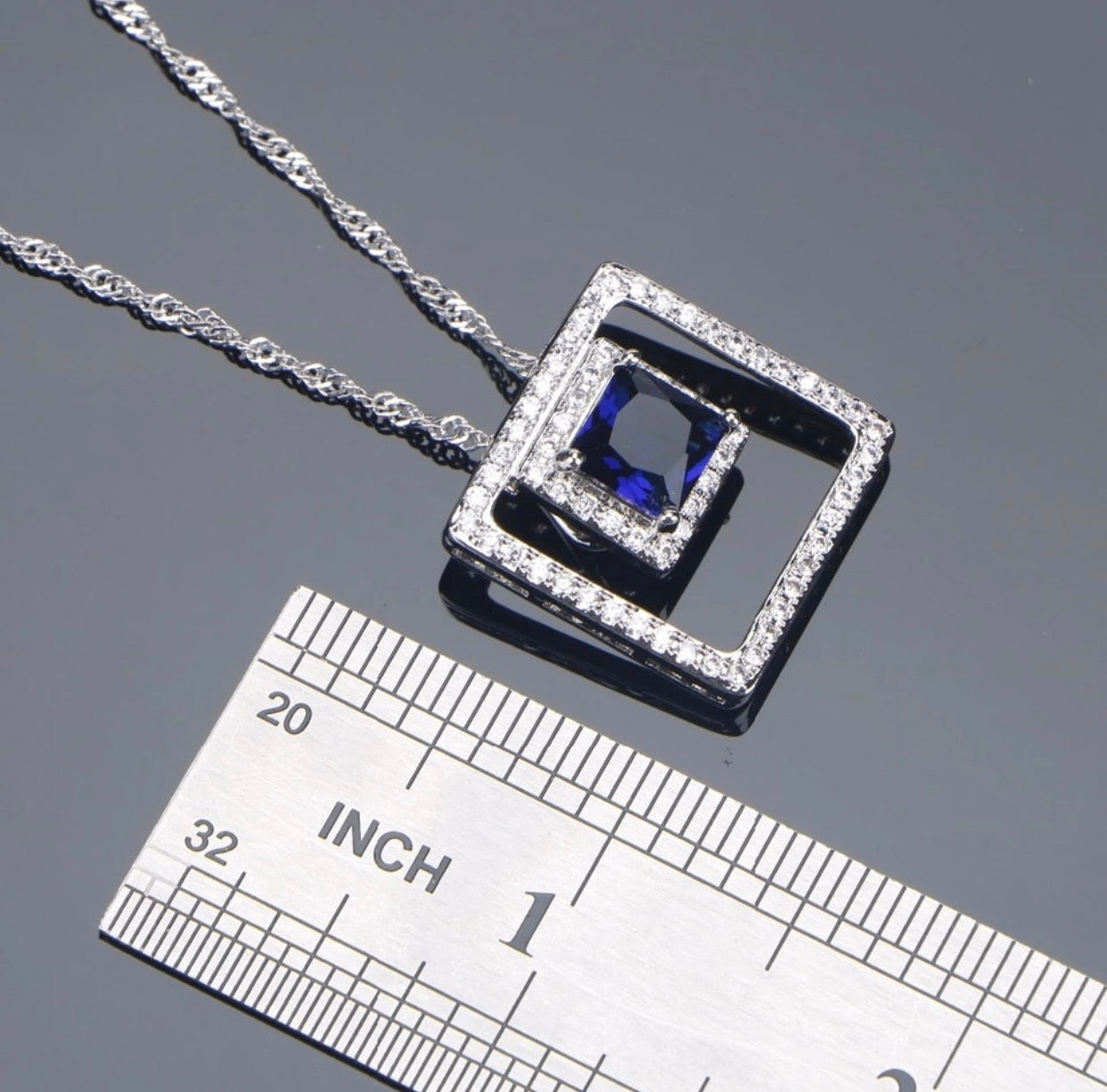 Lab Created Sapphire Sterling Silver 925 Square Style Jewelry Set