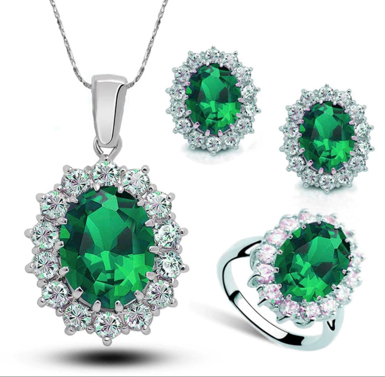 Lab Created Emerald  And Cubic Zirconia Jewelry Set